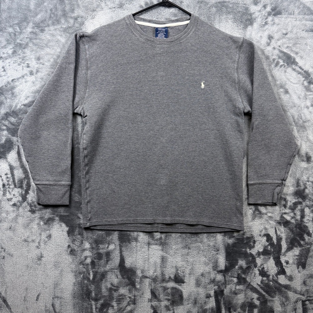 Polo Ralph Lauren Sleepwear Shirt Mens 2XL Gray Waffle Knit Thermal Long Sleeve